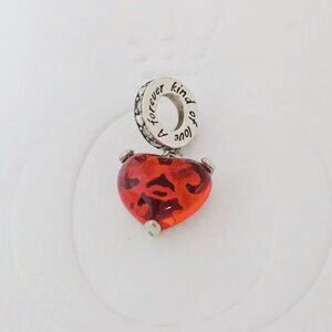 Pandora Disney Mickey & Minnie Mouse Kiss Red Murano Glass Dangle Charm